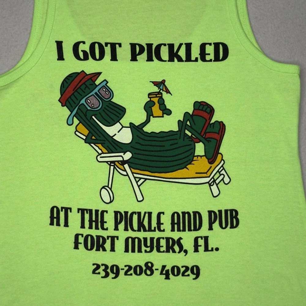 Vtg Tank Top Women Small Neon Green I Got Pickled Fort Myers‎ Florida Pickleball
